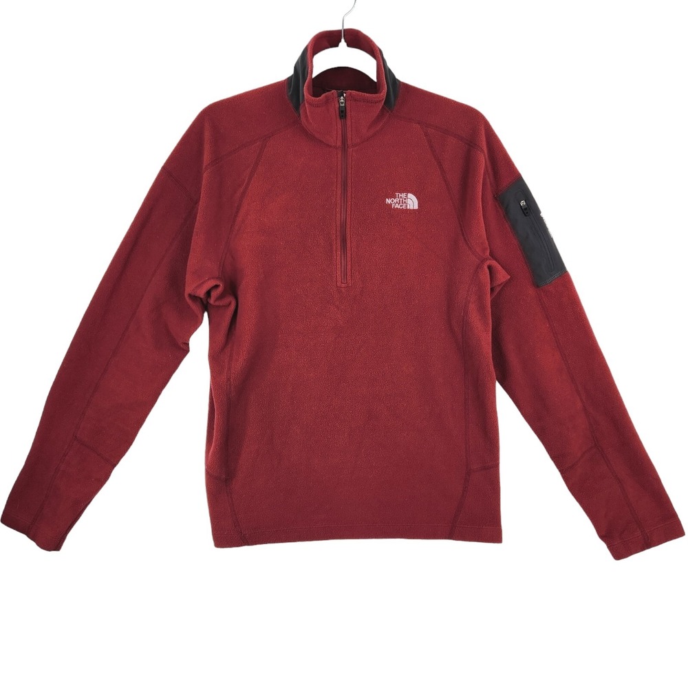 North Face Men's Fleece Jacket Pullover Red Size Small Flash Dry 1/4 Zip